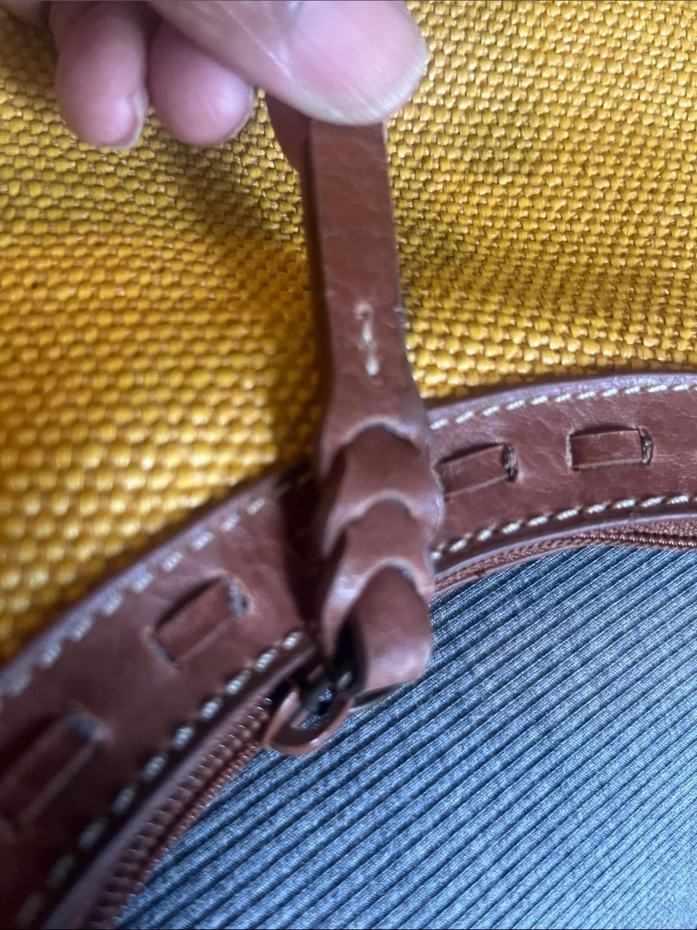 Relic Basket Weave Hobo Purse Mustard Yellow Brown Leather Trim Shoulder Bag